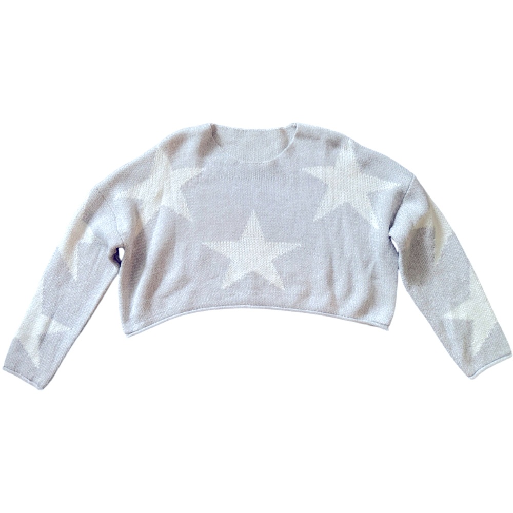 Gray & White Star Cropped Sweater - Size S/M